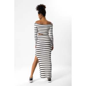 Falda Midi a Rayas con Abertura Lateral, Estilo Vintage, Cintura Natural, Informal, Corta, 100% Poliéster, para Otoño - Product Image 4