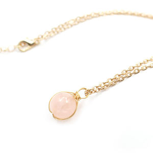 Collier en pierre de quartz rose ronde - Collier à breloques fait à la main - Bijoux en gros - Argent 925 - Product Image 1