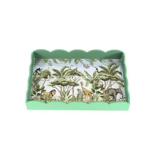 Plateau en laque du milieu du siècle en gros, plateau de service en bois, design tropical avec motif animal et feuille Vietnam - Product Image 1