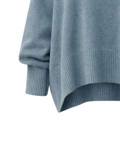 Custom Dusty Blue Womens <b>Oversized</b> Knit Sweater Drop Shoulder Crew Neck Pocket Style Soft Winter Pullover Casual Fashion Top - Product Image 4