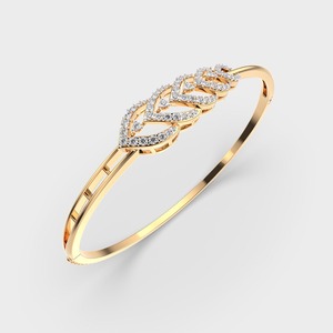 Lab Grown Diamond Leaf Link Open Cuff <b>Bangle</b> Bracelet in 14KT White / <b>Rose</b> / Yellow <b>Gold</b> - Product Image 6