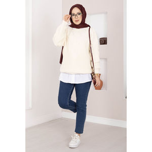Pull en maille torsadée longue pour femme, style décontracté, imprimé rayé respirant sur le devant, idéal pour l'automne et l'hiver - Product Image 1