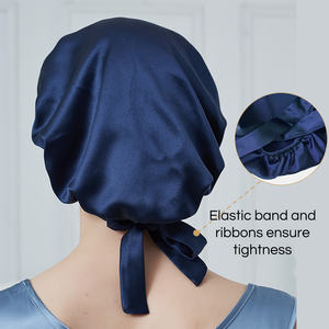 Vente en gros 100% soie de mûrier femme Turban bonnet de couchage Logo personnalisé enveloppes à bord réglable <span class=keywords><strong>avec</strong></span> poignée à cordon usage quotidien adultes - Product Image 5