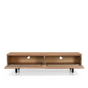 Unidad de TV Arlo de madera maciza de mango, 2 puertas, 2 cajones, diseño moderno para sala de estar, dormitorio, comedor, Hotel, apartamento, Natural - Product Image 4