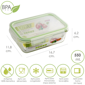 Rectangular Glass Airtight Container 550 ml. 16.7 x 11.8 x 6.2 (h) cm. - Product Image 1