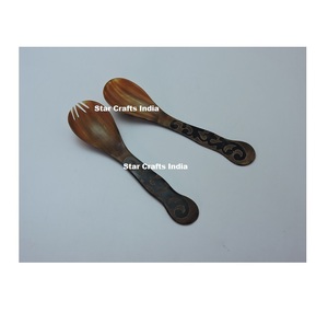 ชุดเสิร์ฟสลัดทำจากเขาธรรมชาติ สไตล์ใหม่ สำหรับร้านอาหาร โรงแรม งานแต่งงาน ชุด 2 ชิ้น ทำด้วยมือ - Product Image 2