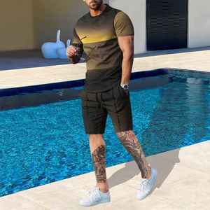 Ropa informal de verano para hombre, traje liso de 2 piezas, camiseta de verano y conjunto corto para hombre, venta a precio muy bajo - Product Image 4