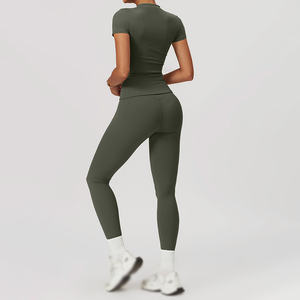 Conjunto de Yoga lavado sin costuras de nailon para mujer, Top de manga larga, cintura alta, mallas de realce de cadera de melocotón, traje deportivo de lavado sólido - Product Image 4