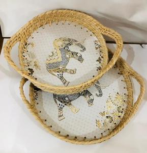 Standard Quality Mother of Pearl and Jute <b>Tray</b> for Home and Wedding Use From Indian Manufacturer of Wedding <b>Tray</b> - Product Image 3