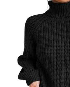 Custom <b>Women</b> Black Turtleneck Knitted Sweater Winter <b>Warm</b> Ribbed Long Sleeve Casual Loose Fit Pullover Fashion Top Street Style - Product Image 3