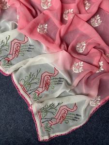 Nouveauté : Sari en Georgette pour Femme avec Broderie Intégrale, Butta et Dentelle, Fabriqué en Inde - Product Image 2