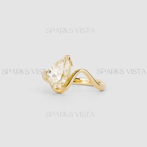 Venta al por mayor Anillo de compromiso de diamante corte Pera, 10K 14K 18K Anillo de oro Pave Halo, joyería fina, anillo de bodas, regalo de aniversario - Product Image 5