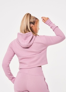 Pullover Long Sleeve Slim Fit <b>Pink</b> Women Hoodie <b>Top</b> Quality Polyester Cotton Fleece <b>Crop</b> <b>Top</b> - Product Image 5