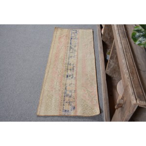 Alfombra rústica turca Vintage de 180cm x 440cm, diseño de retazos bohemio grande, látex de lana hecho en amarillo y azul para espacios acogedores - Product Image 3