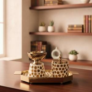 Arabic Design Mop Incense Burner With Bakhoor <b>Box</b> & Hammered Tray For <b>Ramadan</b> Use <b>Gifting</b> Middle Eastern Gulf Home Decor - Product Image 1