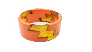 Bracelet tendance en résine orange, motif géométrique jaune mignon, design unique, bracelet unisexe tendance pour femme, idéal pour les fêtes - Product Image 5
