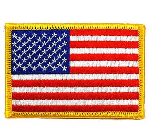 अमेरिकी ध्वज पैच कढ़ाई वाले लोहे पर सोने की सीमा, कढ़ाई अमेरिकी ध्वज पैच, कढ़ाई वाले अमेरिकी ध्वज