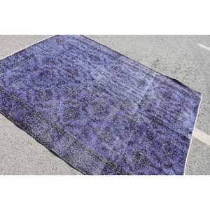 Alfombra de lana morada Vintage de 6x7 pies, área grande clásica, retazos rectangulares turcos con respaldo de látex para pasillo o habitación - Product Image 4
