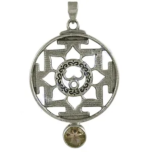 Pendentif Symbole Om en Argent 925 avec Citrine, Breloques Spirituelles Animales Faits Main, Plaqué Rhodium, Pierre Principale en Quartz, Bijoux - Product Image 1