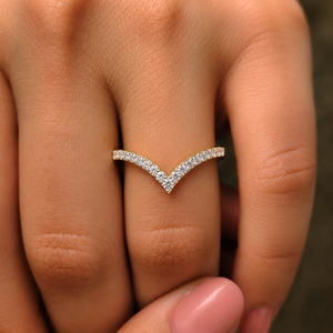 Round Brilliant Cut Lab Grown Diamond <b>Rings</b> DEF VVS 14K 18K Yellow Gold V Shaped Contour Bridal Wedding Band <b>Rings</b> OEM Wholesale - Product Image 2