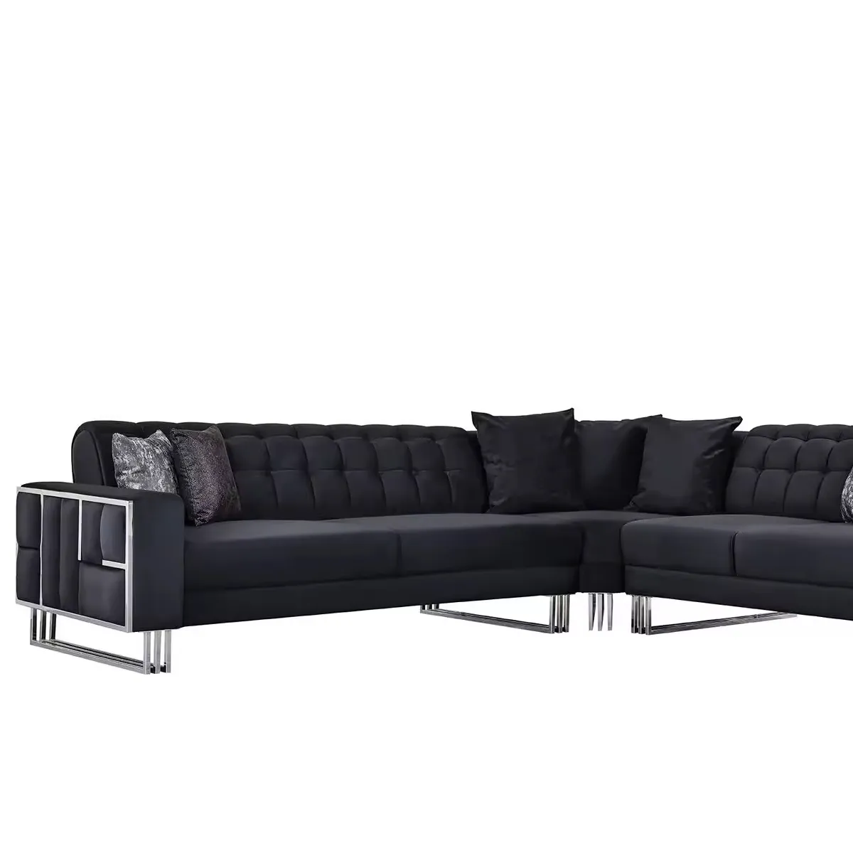Luxury corner sofa textile couches furniture corner set metal elements couch sofa