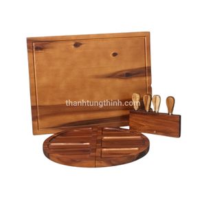 Juego de tablas de cortar de madera rectangulares con soporte magnético para cuchillos y bandejas de servir antideslizantes, utensilios de cocina hechos en Vietnam. - Product Image 4
