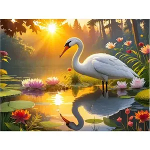 Cisne silencioso sol flores lirio estanque cocina baño pared Mural intrincado azulejo arte para cocina Backsplash - Product Image 1