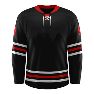 Service OEM sur mesure Maillot de hockey sur glace Noir Rouge Uniforme d'équipe Col en dentelle Ensembles de vêtements de sport à manches longues - Product Image 1