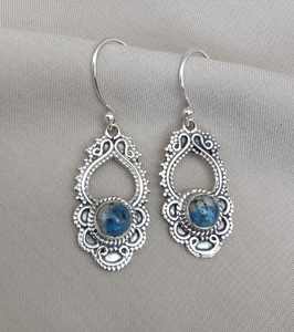 Pendientes Colgantes de Plata de Ley 925 con Jaspe Azul Natural, Estilo Boho, Joyería Elegante, Regalo para Ella, Mujer - Product Image 2