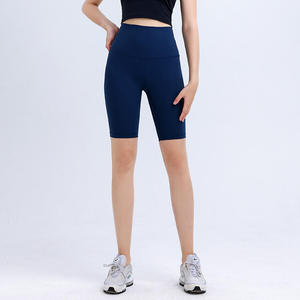 Pantalones cortos de yoga y fitness de cintura alta al por mayor, pantalones cortos de ejercicio de gimnasio de estilo informal cosidos en tejido de poliéster suave con logotipo personalizado para invierno - Product Image 4