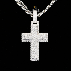 Unique <b>Cross</b>-Style Shiny Lab-Grown Diamond <b>Pendant</b> in 925 Sterling <b>Silver</b> Fully Ice Brilliant Cut with VVS Clarity for Parties - Product Image 1