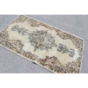 Alfombra Decorativa Vintage, Alfombra Turca de 3.8x6.3 pies, Alfombra de Lana Ikat Marrón - Product Image 4