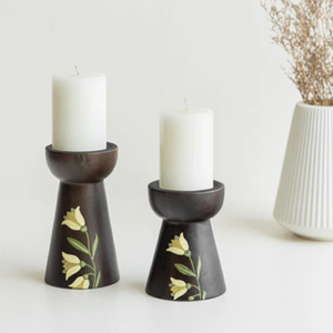 Modern wooden pillar candle holders, open square design with metal top, available at wholesale prices. - Product Image 6
