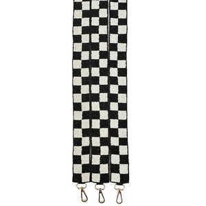 Checkered Beaded Crossbody Purse Strap Black and <b>White</b> Straps for Tote <b>Bags</b> and <b>Clutch</b> From India with Customization - Product Image 3