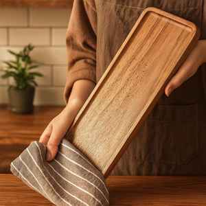 Vaisselle décorative rectangulaire en bois massif véritable naturel, plateau de service à fruits, plateau de service à café, plateau de service à café - Product Image 1