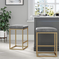 Tabouret Carré en Acier Inoxydable Finition Or Brillant Ottoman Velours Joint Confortable Bar Restaurant Tabouret Salon Décors