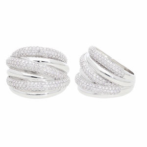 14k vàng trắng Rhodium mạ nhiều hàng chéo vòng kim cương tự nhiên Pave thiết lập mái vòm cổ điển thiết kế tuyên bố thanh lịch - Product Image 6