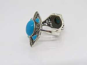Anillo de turquesa y marcasita vintage en plata de ley 925, tamaño 9, joyería elegante hecha a mano con piedras preciosas naturales - Product Image 4
