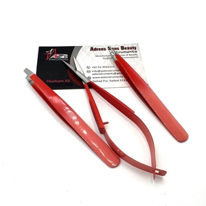 Pince à sourcils plaquée oblique Ombre rouge Pince à sourcils avec logo personnalisé de qualité supérieure avec ciseaux à cils à ressort - Product Image 1