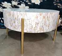 Table basse moderne de luxe en os et nacre, design personnalisable pour salon, motif rond, style indien