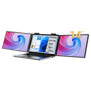 Großhandel Computer PC Split-Display 14 Zoll <span class=keywords><strong>Laptop</strong></span>-Bildschirmerweiterung Dual 1920*1080 IPS FHD <span class=keywords><strong>LCD</strong></span> Typ-C Tragbar mit Eingebautem Lautsprecher - Product Image 1