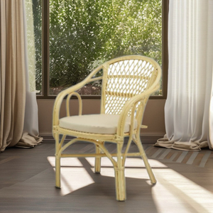 Fauteuil moderne en rotin naturel tressé à la main Patani - Chaise de détente confortable pour salon, bureau à domicile, chambre à coucher - Product Image 1