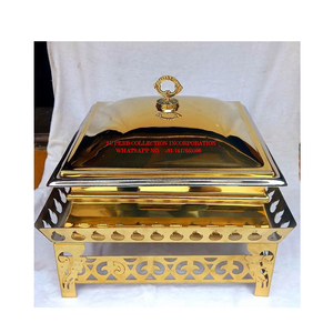 Réchaud rectangulaire en acier inoxydable doré de haute qualité avec support décoratif pour la restauration de buffet d'hôtel et de restaurant - Product Image 2