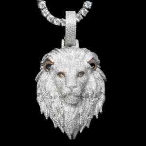 Pendentif Tête de Lion avec Diamants Moissanite Ronds Givrés Style Hip Hop, Plaqué Rhodium, Argent 925, Bijoux pour Hommes, Breloques - Product Image 2