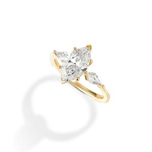 Anillo de Compromiso Exclusivo de Oro de 10K y Plata con Moissanita de 2 Quilates, Corte Marquesa y Cometa, VVS2 E, Vendedor Ético - Product Image 6