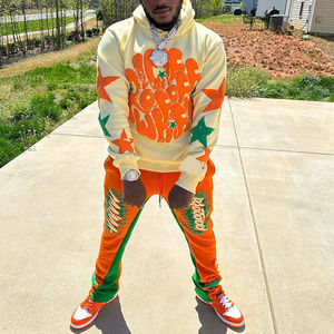 ชุดวอร์มทรงหลวมสำหรับผู้ชายเสื้อฮู้ดกีฬาแบบลำลองแนวสตรีทสูงกางเกงวอร์มทรงหลวมดีไซน์ตามสั่ง - Product Image 5