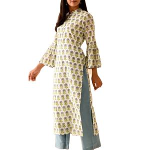 Blue Mini Mogra Blockprint Kurta Kurti et pantalon de style indien de haute qualité directement du fabricant indien - Product Image 1