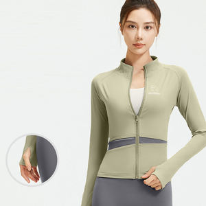 Veste de sport pour femmes à manches longues Zip Gym High Neck Zipper Yoga Jacket Fitness Wear Top Veste d'entraînement complète - Product Image 1