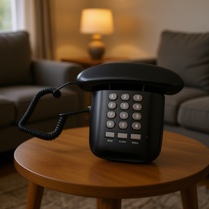 Teléfono Fijo Tradicional con Diseño de Radio Antigua, Color Negro, Marca SOLE - Product Image 3