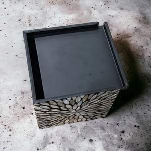 Vente chaude MOP Noir Incrustation Boîte À Mouchoirs Couverture Forme Carrée Dessus De Table pour Restaurant Vaisselle Pas Cher Prix Papier Matériel Vietnam - Product Image 3